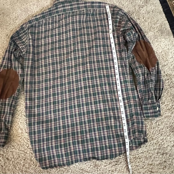 Vintage 1990s Polo Country Authentic Dry Goods Plaid Elbow Patch Button Down - Picture 7 of 8
